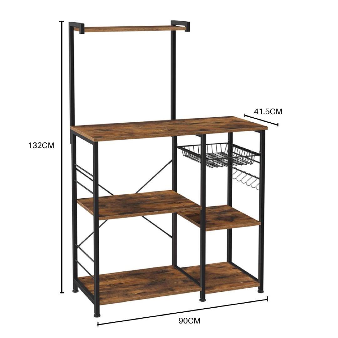 Étagère de Cuisine Boulangère LASA avec Support Micro-Ondes 100 cm – Marron Rustique et Noir