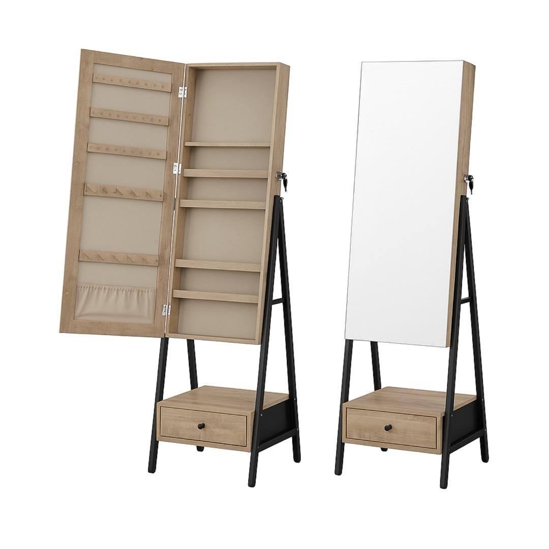 LED Full-Length Jewellery Mirror Cabinet – 120cm Freestanding Storage Mirror with Hanging Rail & Drawer