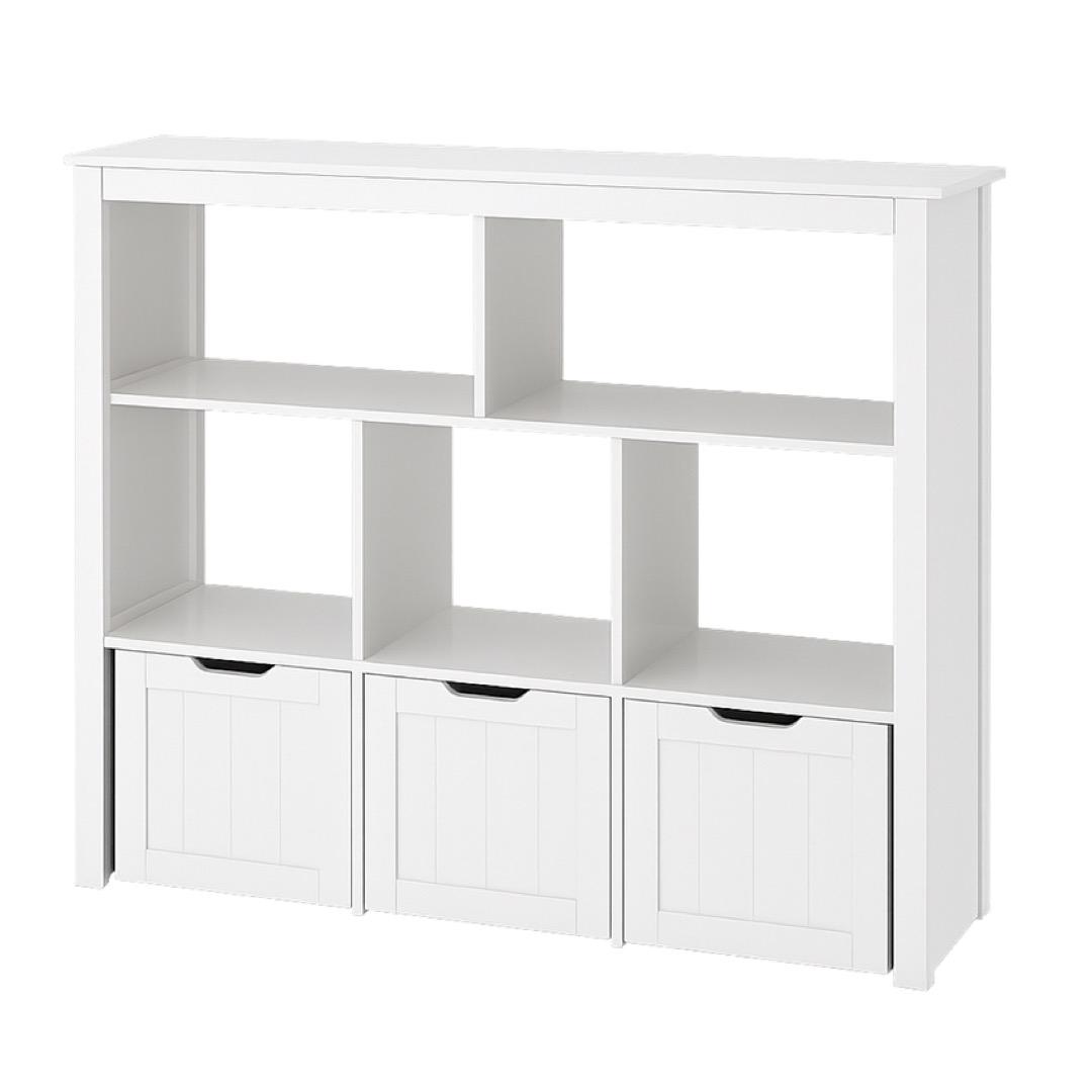 White Wooden Bookcase - 6 Open Shelves & 3 Storage Drawers for Living Room, Study, Home Office & Bedroom Organisation