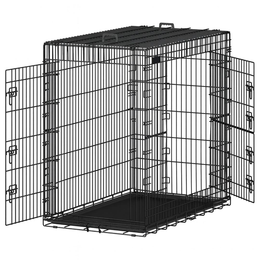 LASA Heavy-Duty Foldable Metal Dog Cage – 2 Doors, Removable Tray, Indoor & Outdoor Dog Crate for Pet Training & Safety