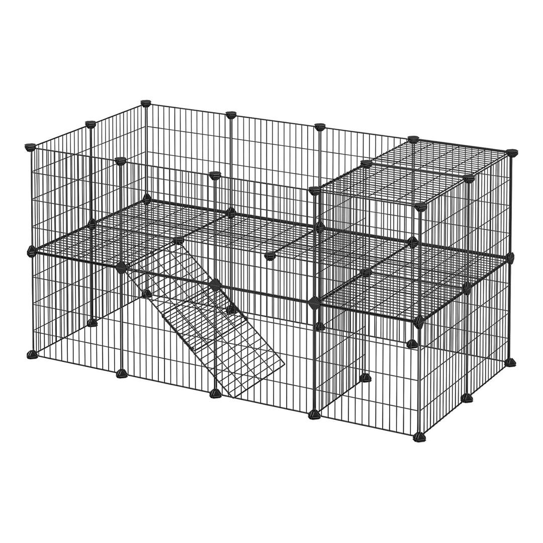 LASA 2-Tier Foldable Small Pet Playpen & Hutch – Adjustable Wire Cage for Rabbits, Guinea Pigs & Small Pets Outdoor Indoor