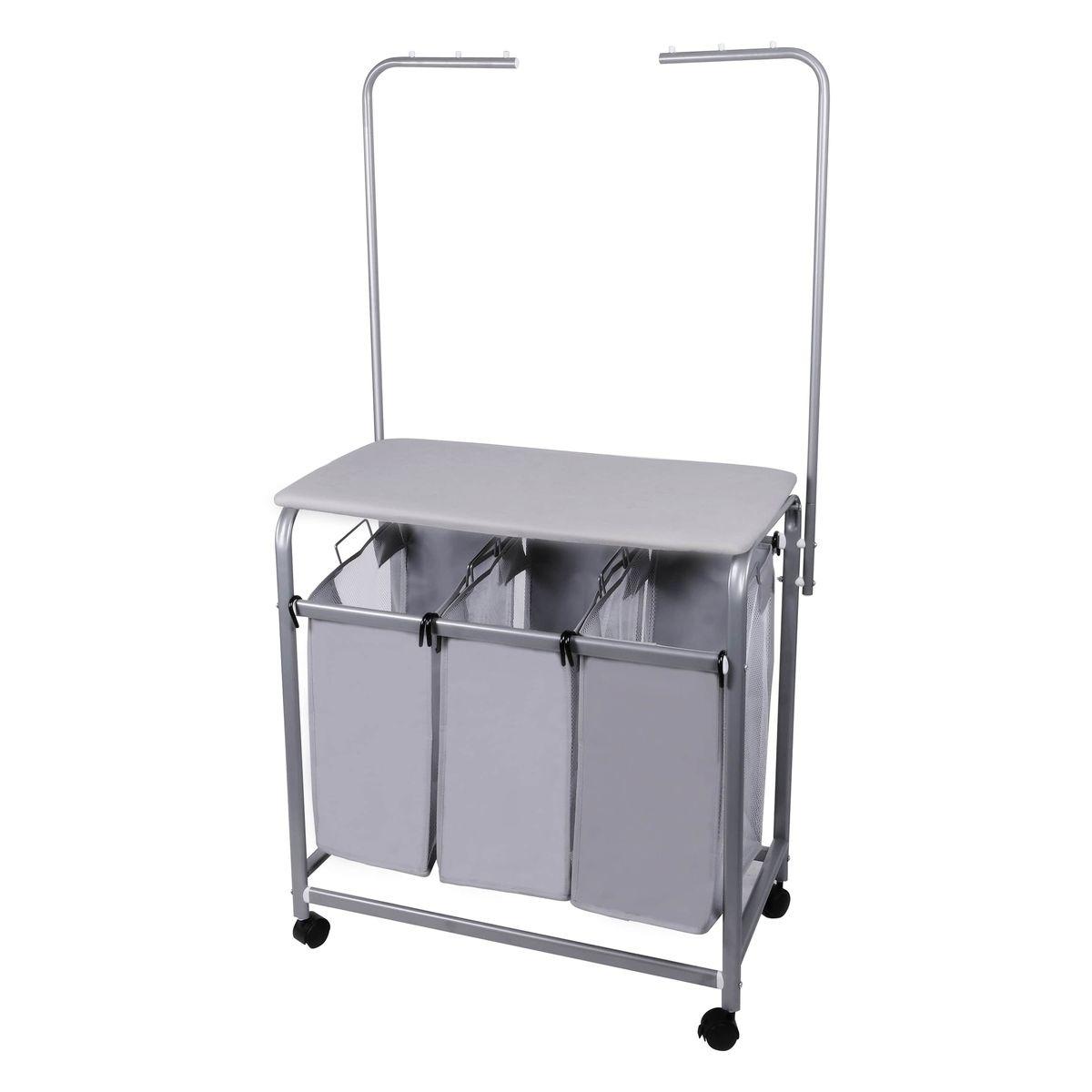 LASA 3-Bag Laundry Sorter with Ironing Board Rolling Organise
