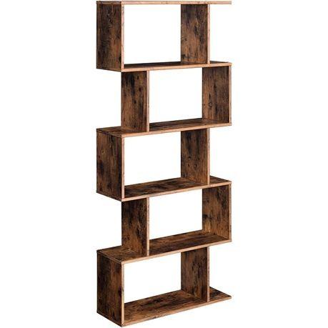 5-Tier Display Shelf Freestanding Bookcase Room Divider-Brown