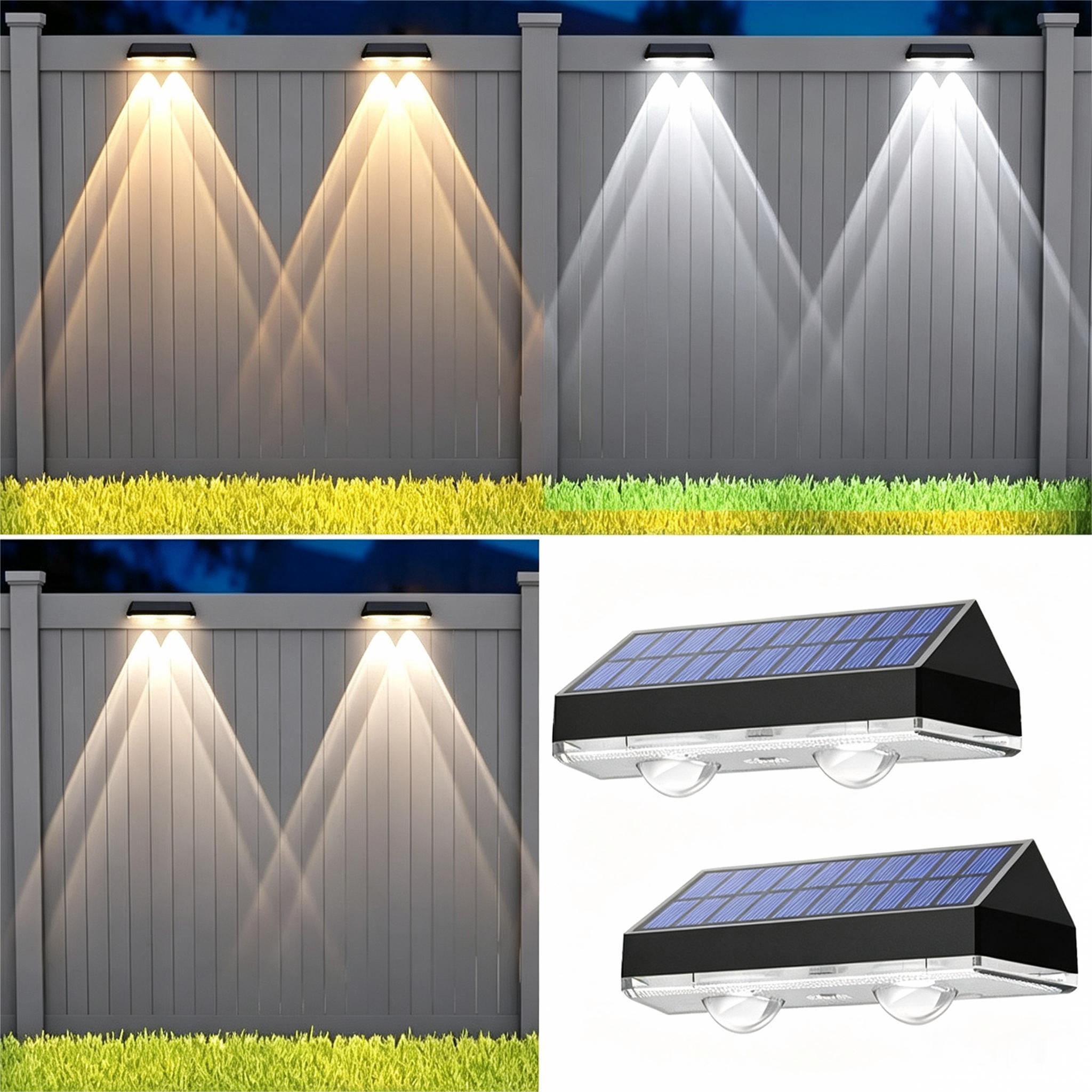 Solar Wall Fence Lights Outdoor 2700K/4000K/6000K 3 Color Temperature Modes, Pack of 2